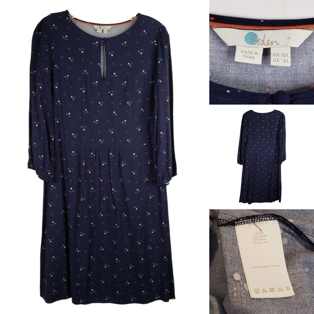 Boden Women's Nerissa Bud Floral Long Sleeve Shift Dress Size 6 Tall Navy Blue